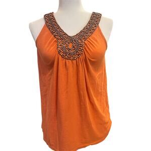 Sonoma Orange Beaded Tank Top Small Boho Festival Summer